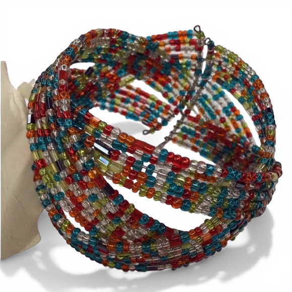 Handmade Twisted Flexible Seed Bead Braided Cuff Bracelet – Multicolor – NWT - Picture 4 of 8